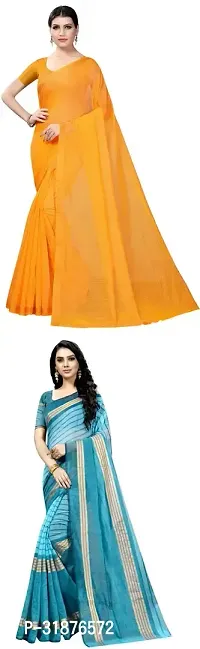 Stylish Multicoloured Cotton Silk Saree With Blouse Piece For Women Pack Of 2-thumb0