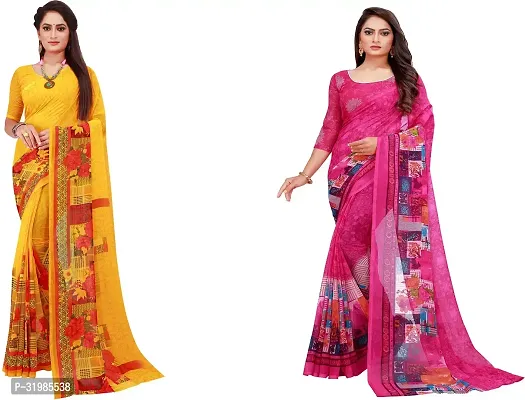 Stylish Multicoloured Georgette Saree With Blouse Piece For Women Pack Of 2-thumb0