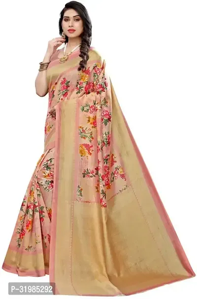 Stylish Peach Cotton Silk Saree With Blouse Piece For Women-thumb2