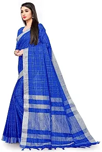 Stylish Blue Cotton Silk Saree With Blouse Piece For Women-thumb2