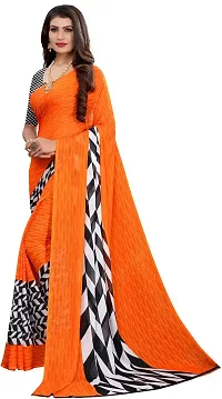 Stylish Orange Cotton Silk Saree With Blouse Piece For Women-thumb1