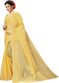 Stylish Yellow Cotton Silk Saree With Blouse Piece For Women-thumb2