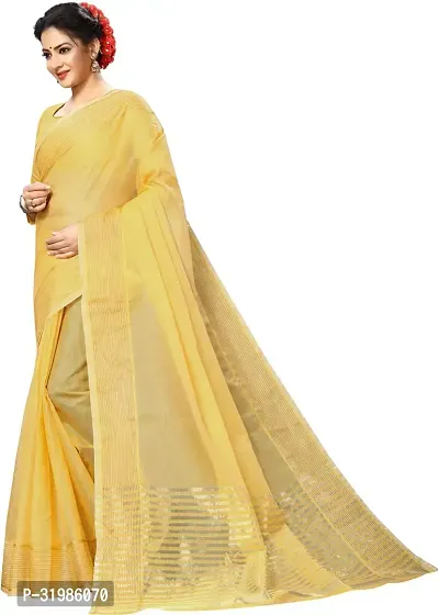 Stylish Yellow Cotton Silk Saree With Blouse Piece For Women-thumb3