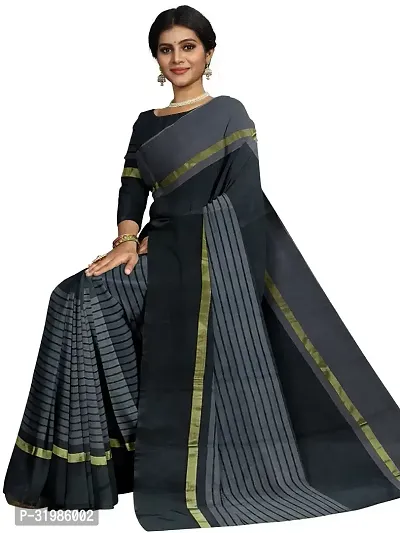 Stylish Black Cotton Silk Saree With Blouse Piece For Women-thumb0