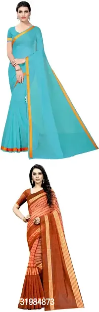 Stylish Multicoloured Cotton Silk Saree With Blouse Piece For Women Pack Of 2-thumb0