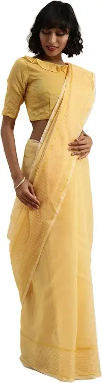 Stylish Cream Cotton Silk Saree With Blouse Piece For Women-thumb1