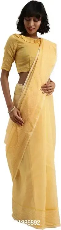 Stylish Cream Cotton Silk Saree With Blouse Piece For Women-thumb2