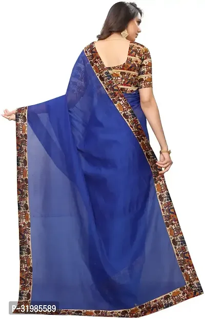 Stylish Blue Chanderi Silk Saree With Blouse Piece For Women-thumb3