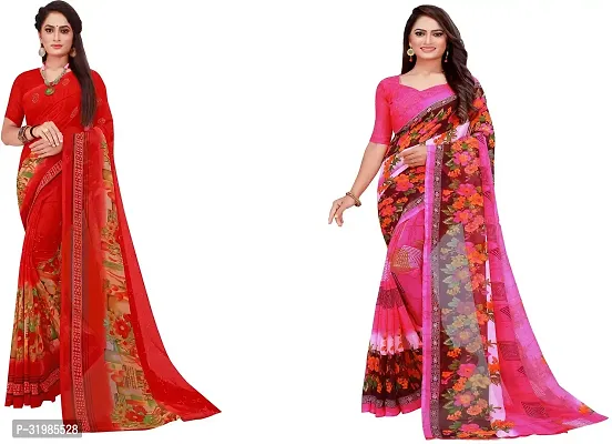 Stylish Multicoloured Georgette Saree With Blouse Piece For Women Pack Of 2-thumb0