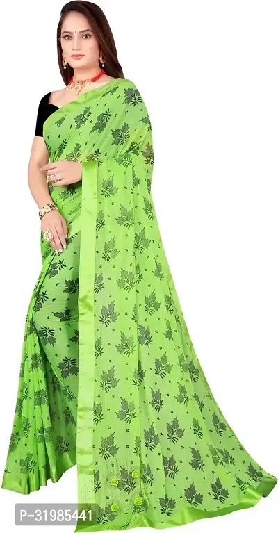 Stylish Green Cotton Silk Saree With Blouse Piece For Women-thumb3