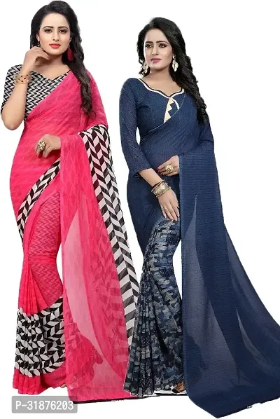 Stylish Multicoloured Georgette Saree With Blouse Piece For Women Pack Of 2-thumb0