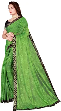 Stylish Green Lycra Saree With Blouse Piece For Women-thumb1