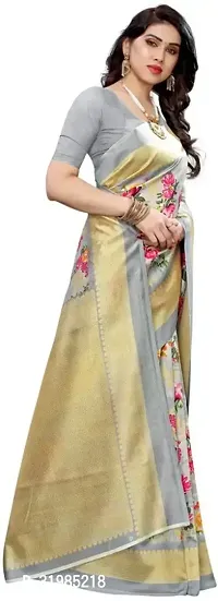 Stylish Grey Cotton Silk Saree With Blouse Piece For Women-thumb3