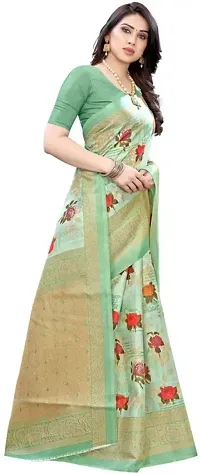 Stylish Green Cotton Silk Saree With Blouse Piece For Women-thumb2