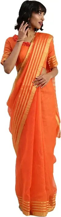 Stylish Orange Cotton Silk Saree With Blouse Piece For Women-thumb2