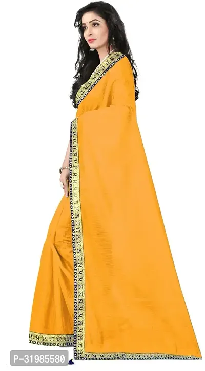 Stylish Yellow Cotton Silk Saree With Blouse Piece For Women-thumb3