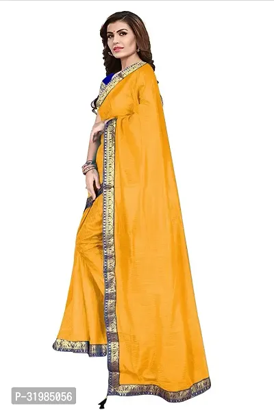 Stylish Yellow Cotton Silk Saree With Blouse Piece For Women-thumb3