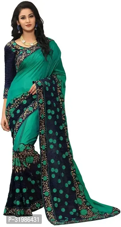 Stylish Green Cotton Silk Saree With Blouse Piece For Women