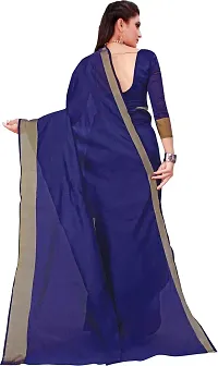 Stylish Blue Cotton Silk Saree With Blouse Piece For Women-thumb3