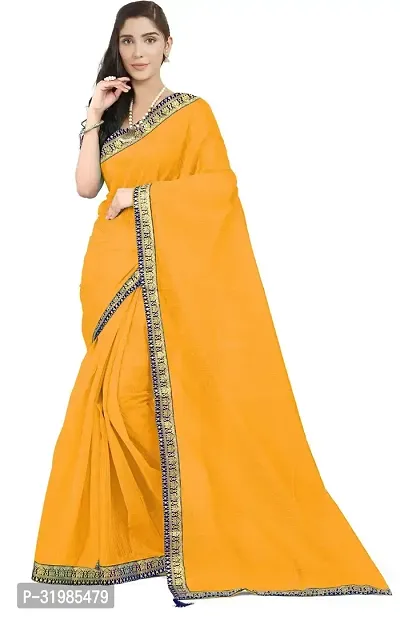 Stylish Yellow Cotton Silk Saree With Blouse Piece For Women-thumb0