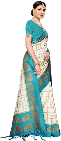 Stylish White Cotton Silk Saree With Blouse Piece For Women-thumb2