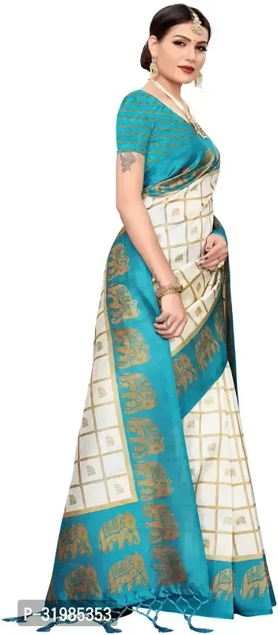 Stylish White Cotton Silk Saree With Blouse Piece For Women-thumb3