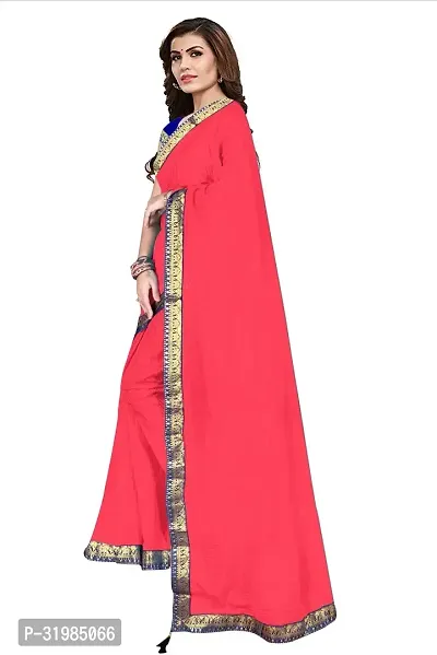 Stylish Red Cotton Silk Saree With Blouse Piece For Women-thumb3