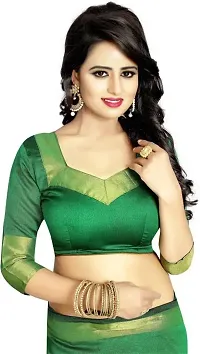 Stylish Green Cotton Silk Saree With Blouse Piece For Women-thumb3