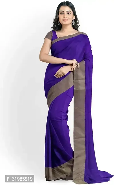 Stylish Purple Cotton Silk Saree With Blouse Piece For Women-thumb0