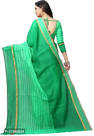 Stylish Green Cotton Silk Saree With Blouse Piece For Women-thumb3