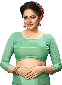 Stylish Green Cotton Silk Saree With Blouse Piece For Women-thumb1