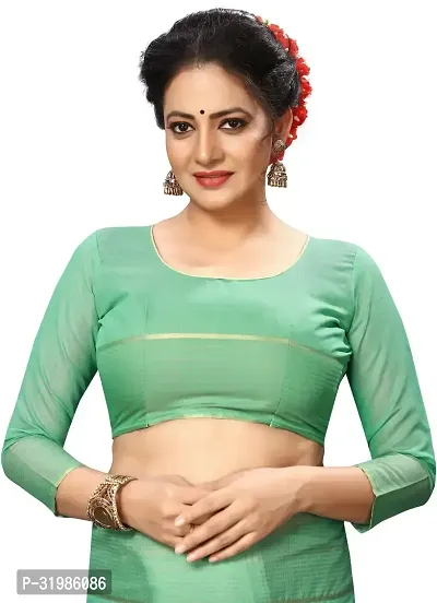 Stylish Green Cotton Silk Saree With Blouse Piece For Women-thumb2