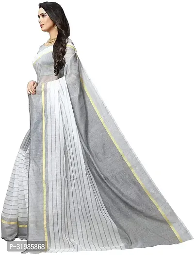 Stylish Grey Cotton Silk Saree With Blouse Piece For Women-thumb3