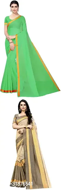 Stylish Multicoloured Cotton Silk Saree With Blouse Piece For Women Pack Of 2-thumb0