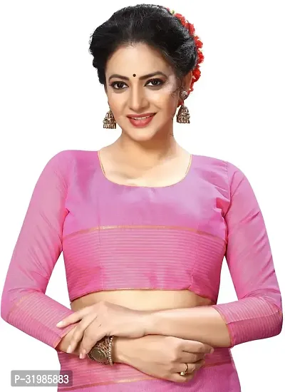 Stylish Pink Cotton Silk Saree With Blouse Piece For Women-thumb4