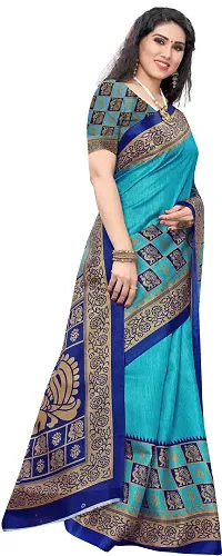 Stylish Blue Cotton Silk Saree With Blouse Piece For Women-thumb2