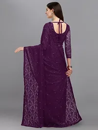 Stylish Wine Net Saree With Blouse Piece For Women-thumb1