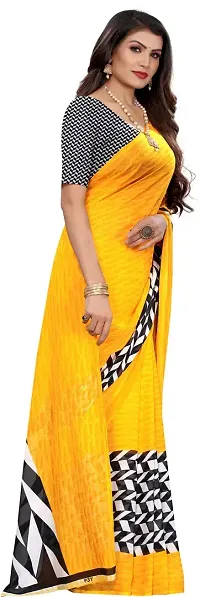 Stylish Yellow Cotton Silk Saree With Blouse Piece For Women-thumb2