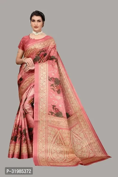 Stylish Peach Cotton Silk Saree With Blouse Piece For Women-thumb0