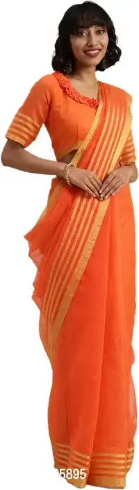 Stylish Orange Cotton Silk Saree With Blouse Piece For Women-thumb0