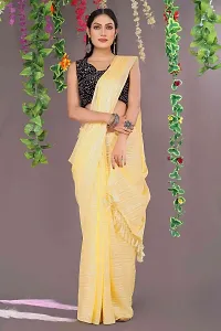 Stylish Yellow Chiffon Saree With Blouse Piece For Women-thumb3