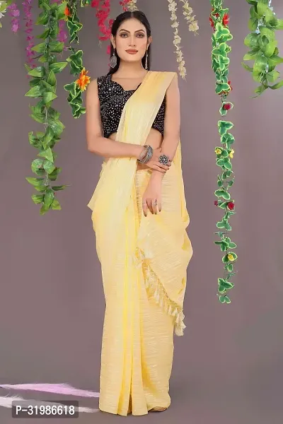 Stylish Yellow Chiffon Saree With Blouse Piece For Women-thumb4