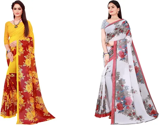 Stylish Georgette Saree With Blouse Piece For Women Pack Of 2