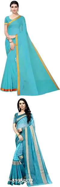 Stylish Multicoloured Cotton Silk Saree With Blouse Piece For Women Pack Of 2-thumb0