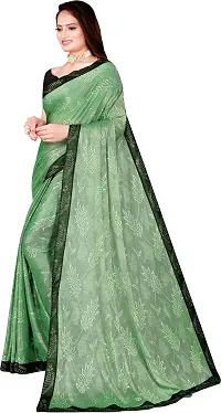 Stylish Green Lycra Saree With Blouse Piece For Women-thumb1