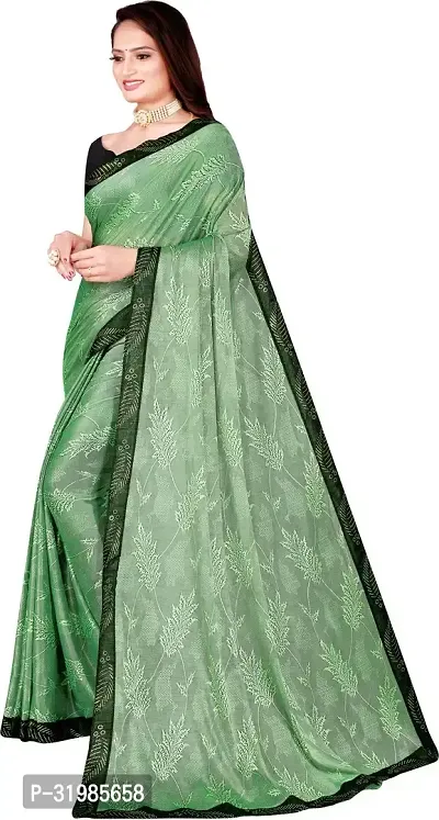 Stylish Green Lycra Saree With Blouse Piece For Women-thumb2