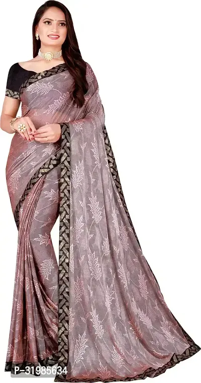 Stylish Grey Lycra Saree With Blouse Piece For Women