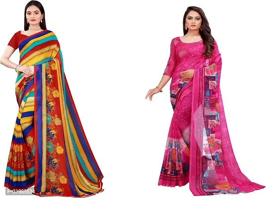 Stylish Multicoloured Georgette Saree With Blouse Piece For Women Pack Of 2