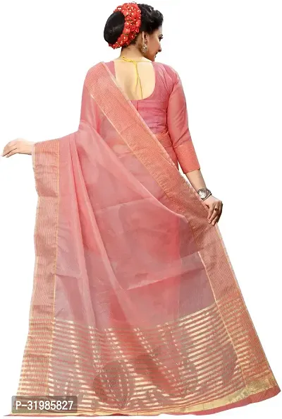 Stylish Peach Cotton Silk Saree With Blouse Piece For Women-thumb3