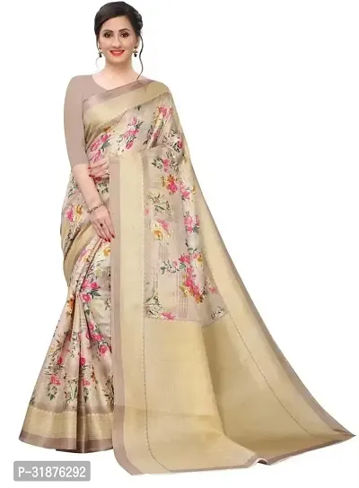 Stylish Beige Art Silk Saree With Blouse Piece For Women-thumb0